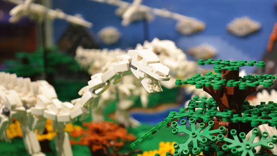 Dinosaurs made from blocks in the Bricksburgh exhibit.