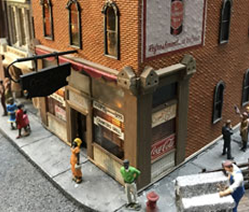 A corner market inside the Miniature Railroad & Village exhibit.