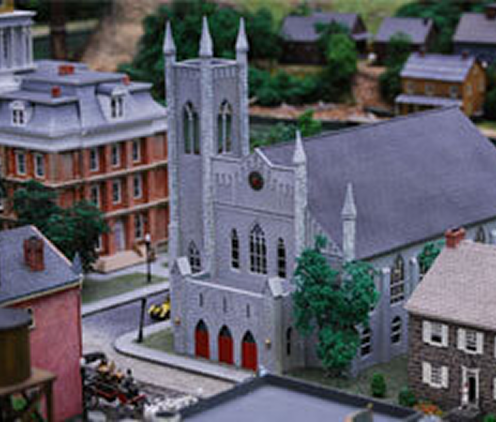 Model of the Ebenezer Baptist Church inside the Miniature Railroad & Village exhibit.
